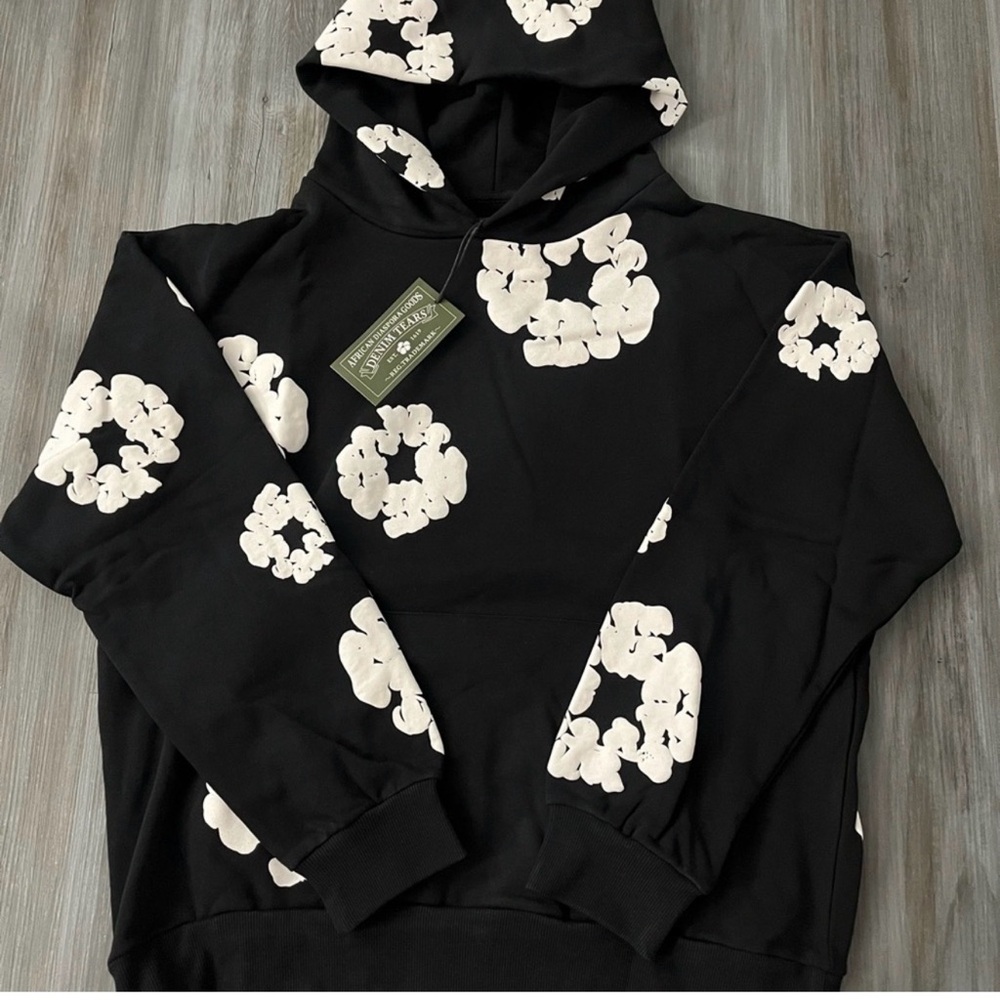 Black Hoodie with White Floral Pattern